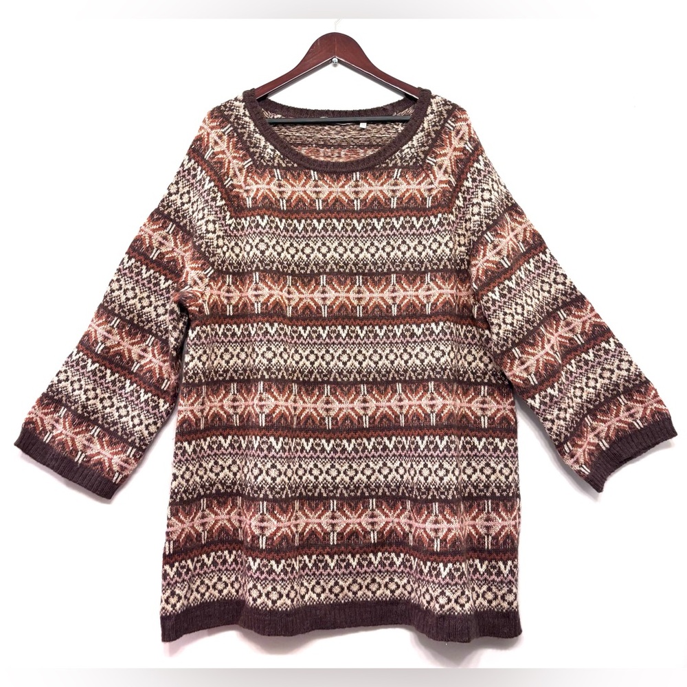 Soft Surroundings Julietta Brown Fair Isle Wool Alpaca Blend Sweater Women’s 3X - Picture 11 of 12